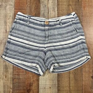 Artisan NY Womens Blue White Striped Linen Shorts 4 Casual Summer Coastal Resort